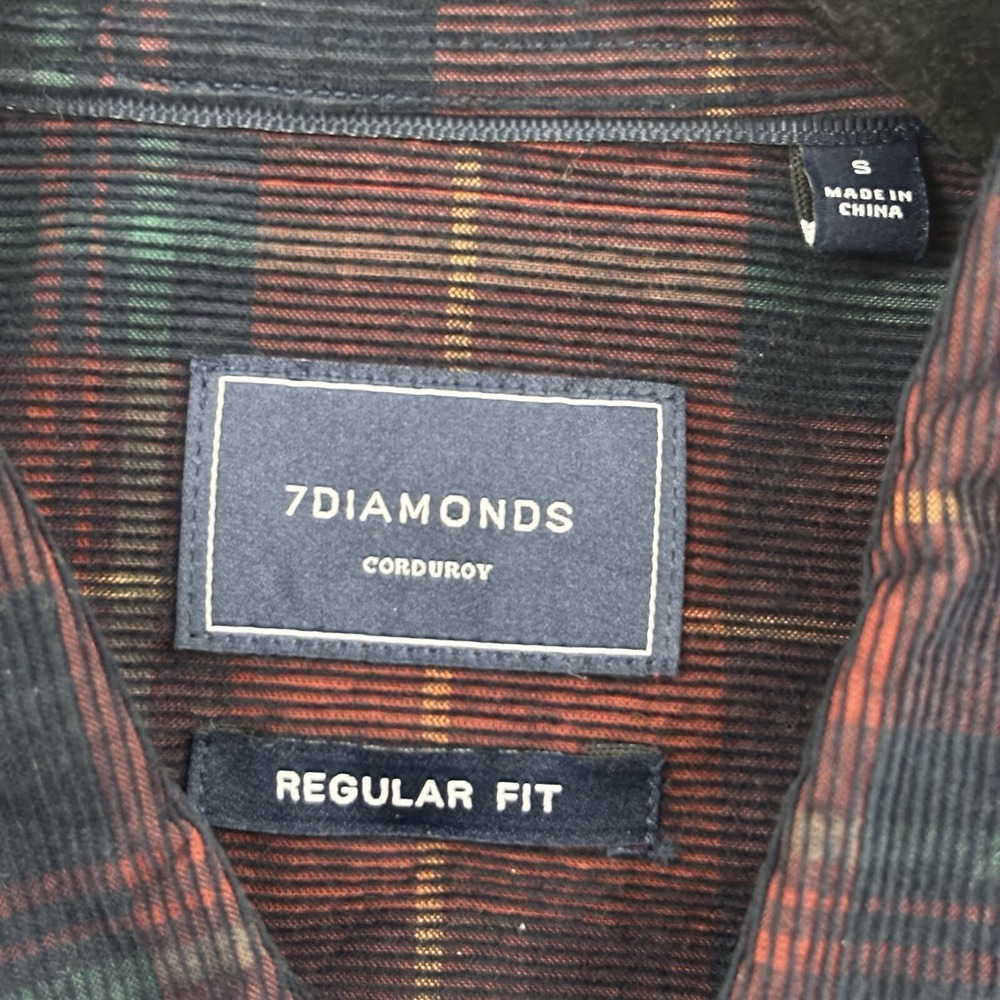 NWT 7Diamonds Peached Corduroy Button Up Shirt Mens‎ S Red Green Plaid Preppy - Picture 7 of 16